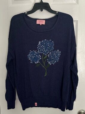 Simply Southern Navy Crewneck Sweater with Blue Floral Design